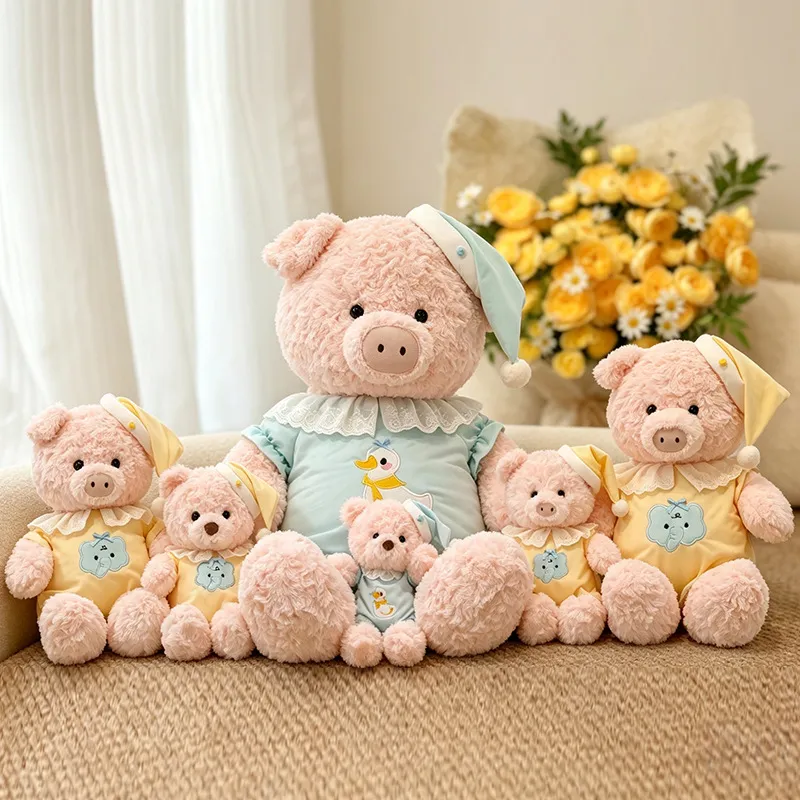 Cute Cartoon Pajama Bear & Piglet Plush Toy Set – Soft Stuffed Animal Dolls, Calming Soothing Companion Gift for Girls